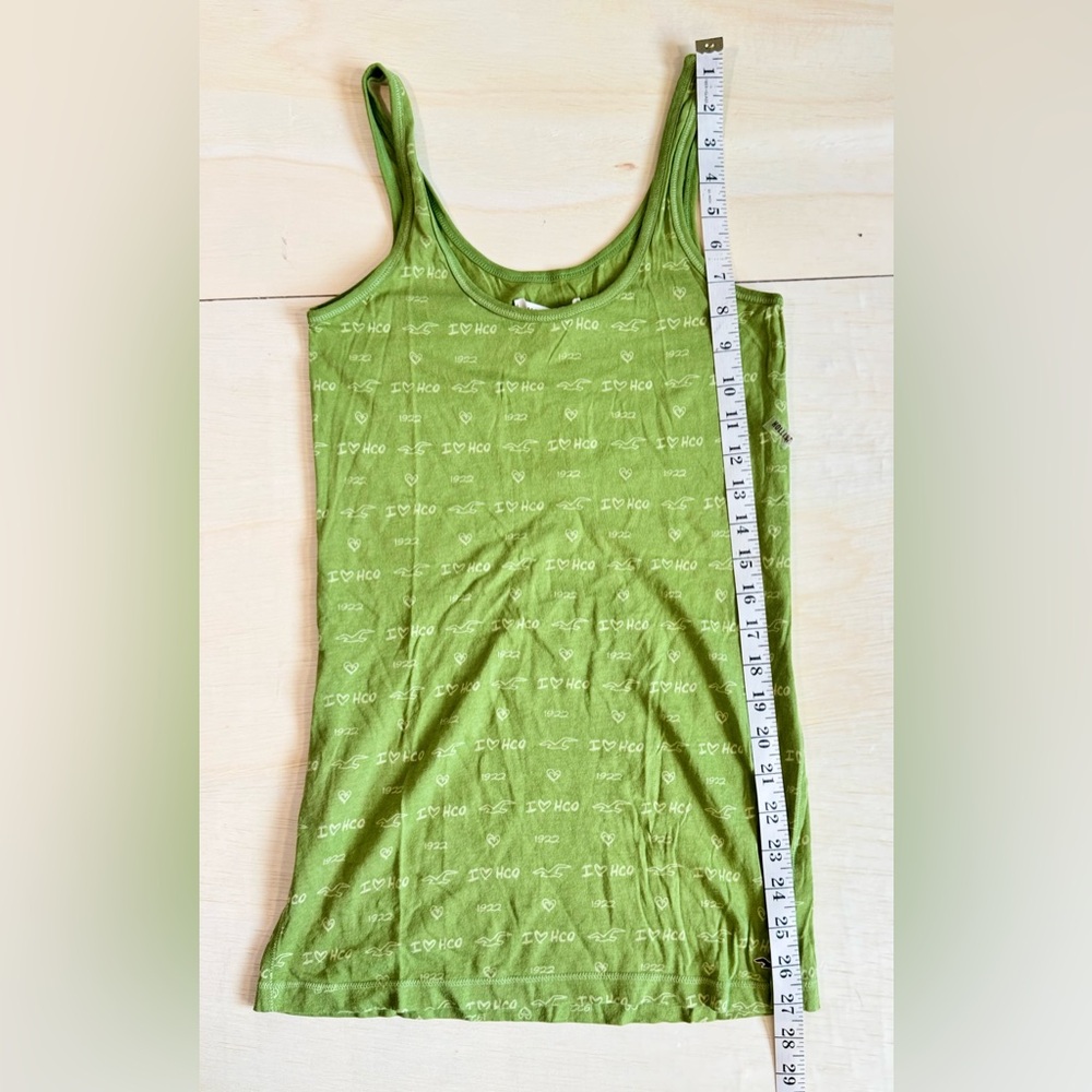VTG Hollister Co Green "I ♡ HCO" 1922 Logo Heart Tank Top - Y2K Preppy - Sz L - Picture 4 of 4